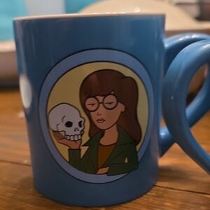 Stylish Blue Mug with Cartoon Design